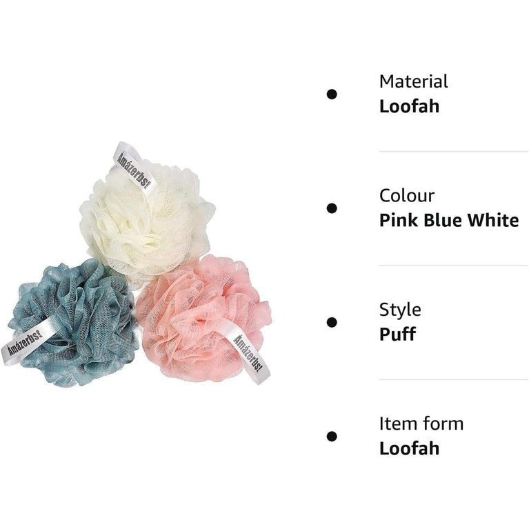 Soft Body Scrubber Bath Sponge Set of 3 - Amazerbst Loofah & Shower Puff for Both Women and Men