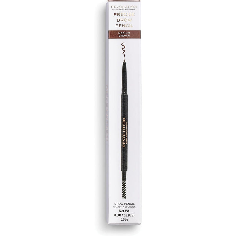 Revolution Beauty Vegan Brow Pencil, Dual-sided with Fine Tip and Spoolie Brush, Medium Brown, 9g