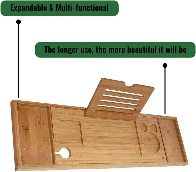 Luxury Bamboo Bath Tub Tray Organizer with Tablet and Phone Slots