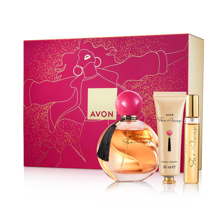 Luxurious Avon Far Away Three-Piece Gift Set with EDP and Hand Cream