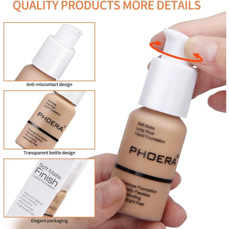 PHOERA All-Day Matte Liquid Foundation - Buff Beige, Full Coverage