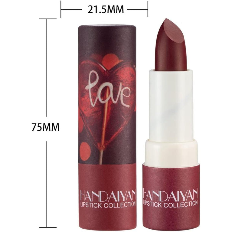 Handaiyan Matte Brown Lipstick - Waterproof, Highly Pigmented, Eco-Friendly Tube Design (Shade 05#Brown)