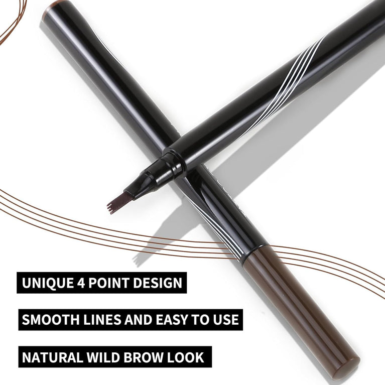Boobeen 4-Point Micro Shaping Waterproof Eyebrow Pencil - Natural Look, Long Lasting, Liquid Eyebrow Fork Tip Pen for 3D Hair-Like Strokes