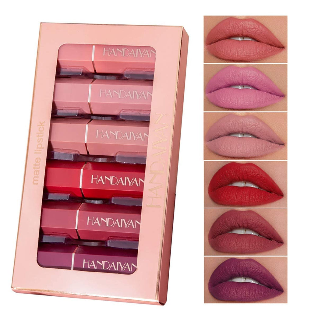 Vibrant Matte Lipstick Kit: Waterproof, Long-Lasting Velvet Finish in 6 Stunning Shades with Bonus Gift Box