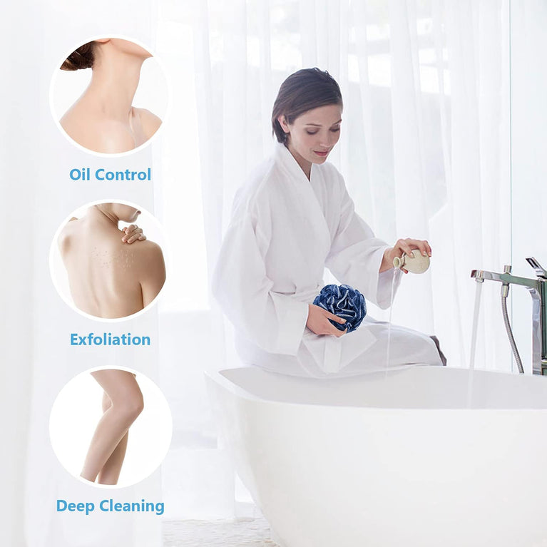 Large Navy Blue Bath Loofah Set of 4 for Men and Women