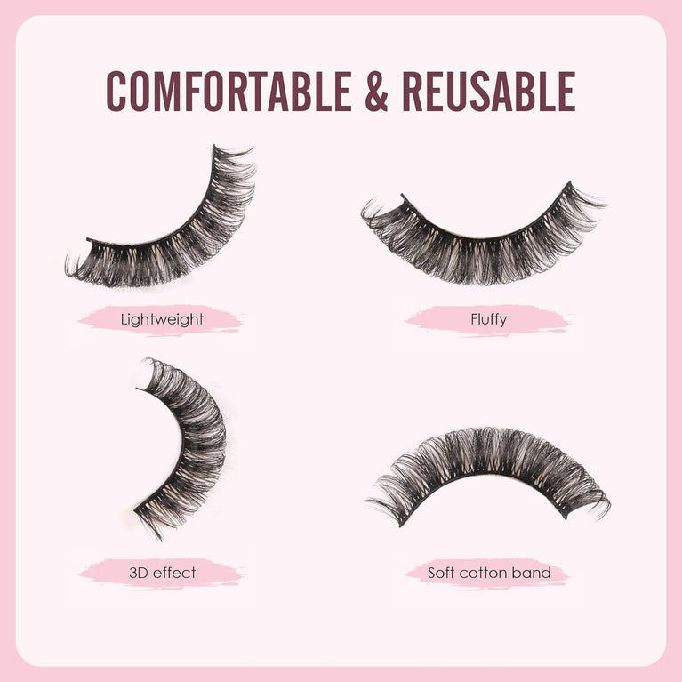 Glowingwin Russian Strip Faux Eyelashes, Natural Look 3D Volume, D Curl, Handmade, Fluffy, Reusable, Dramatic 10 Pairs False Lashes Pack - Ideal for Daily Wear & Special Occasions