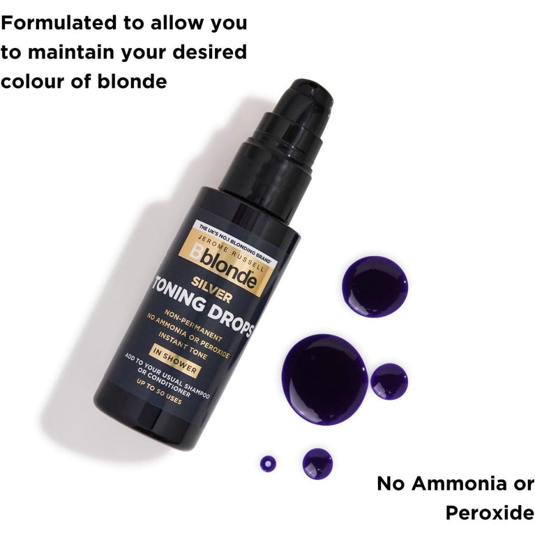 Jerome Russell Bblonde Platinum Toning Drops - Non-Permanent Platinum Hair Toner, Refresh & Maintain Blonde Hair Dye, Add Drops in Shower with Shampoo or Conditioner, 50 Uses