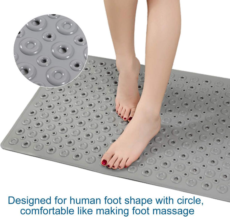 Non Slip Bath Mat with Large Suction Cups and Thickened Rubber Backing, Grey, 70 * 40cm