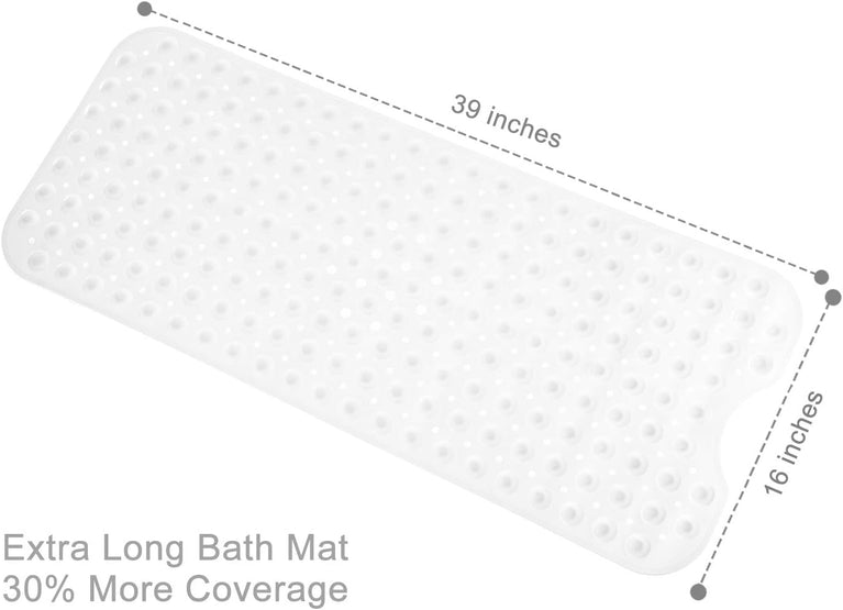 TEESHLY Extra Long Non-Slip Bathtub Mat with Drain Holes and Suction Cups for Shower Tub