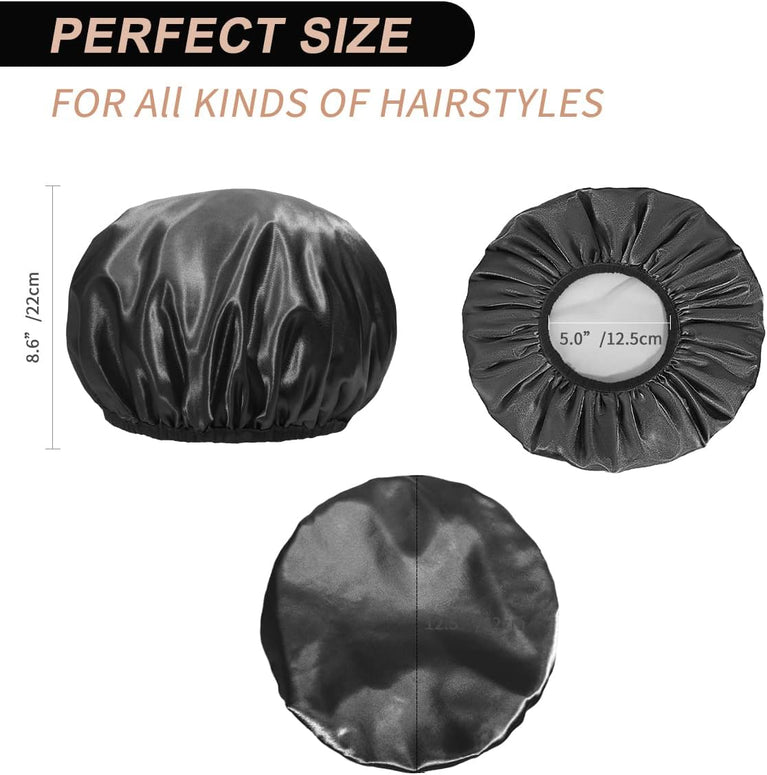 Aquior Extra Large Waterproof Shower Cap for Men and Women - All Black 4 Pack