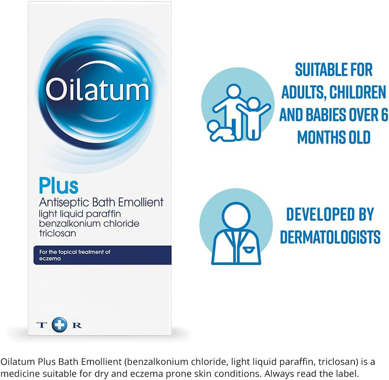 Oilatum Plus Antiseptic Emollient Bath Additive for Eczema and Dry Skin Conditions 500ml - Soothing Relief for Eczema and Dry Skin