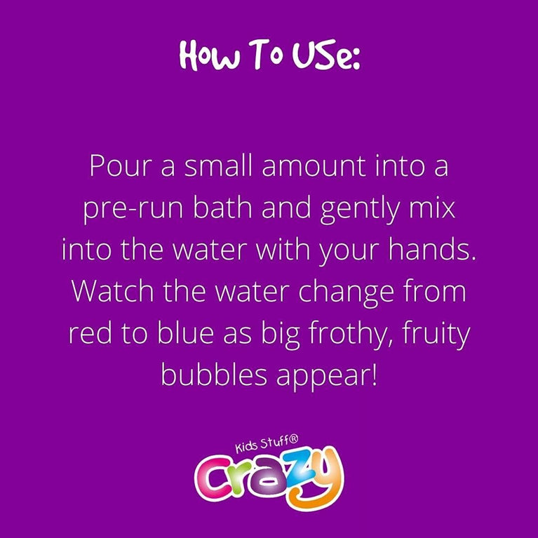 Kids Stuff Crazy Soap Colour Changing Bubble Bath, Red to Blue 300ml for Children's Bath Time Adventure