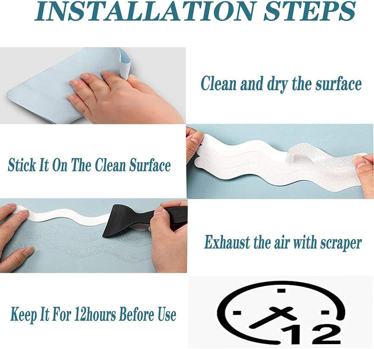 Wave Non-Slip Bathtub Stickers - Pack of 24, Transparent Self-Adhesive Strips