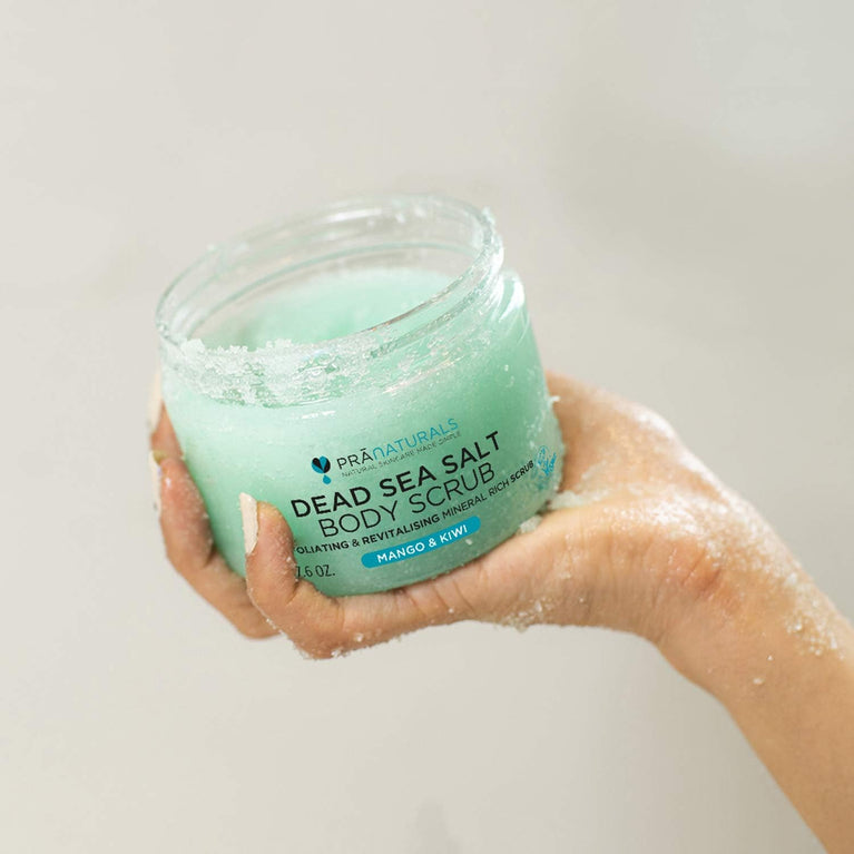 Dead Sea Salt Body Scrub with Mango & Kiwi - Organic Exfoliating Salt Scrub