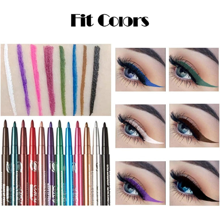 Chargenyang Vibrant 12-Piece Eyeliner, Eyebrow, and Lip Liner Makeup Set - Waterproof Cosmetic Kit