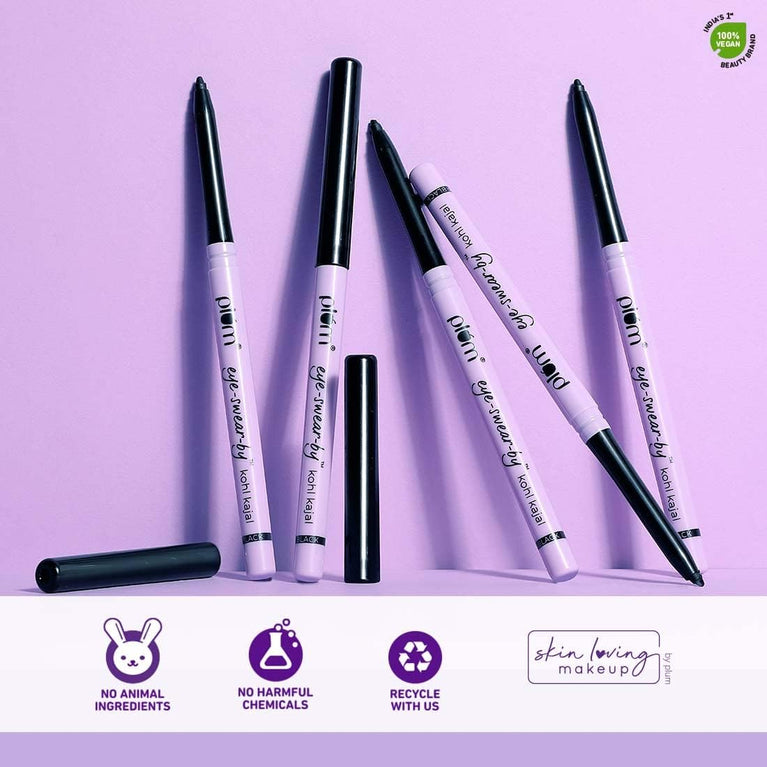 Kohl Kajal Matte Eye Pencil by Plum Eye-Swear - Smudge-Proof, Waterproof Deep Black Makeup (Pack of 1)