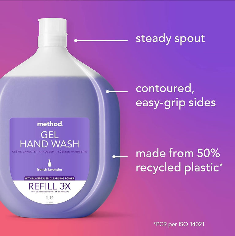 Method Hand Wash Refill, French Lavender, Eco-Friendly 2x 1L (Pack of 2)