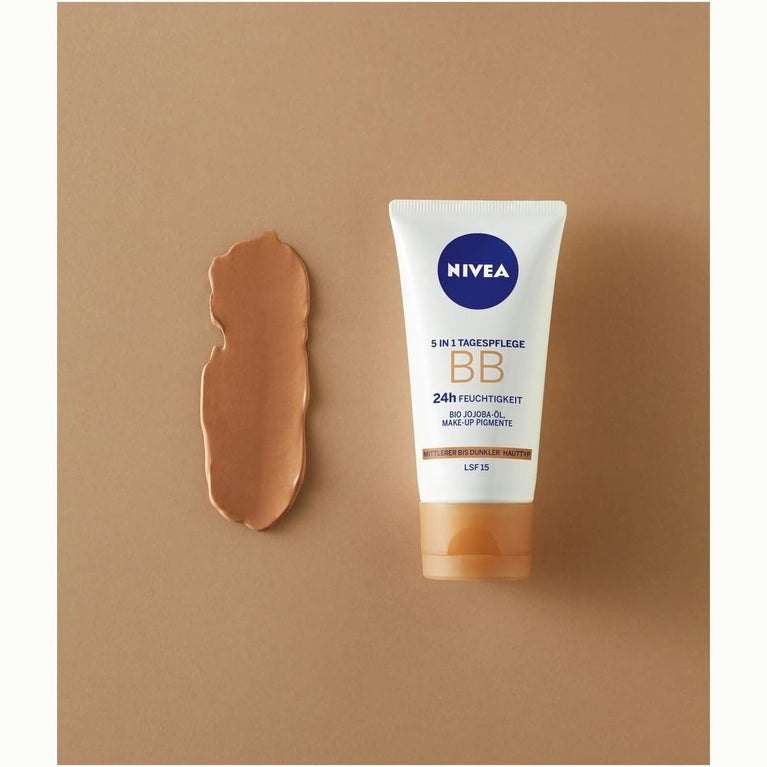 NIVEA 5-in-1 BB Day Cream with 24-Hour Hydration and SPF 15 Protection
