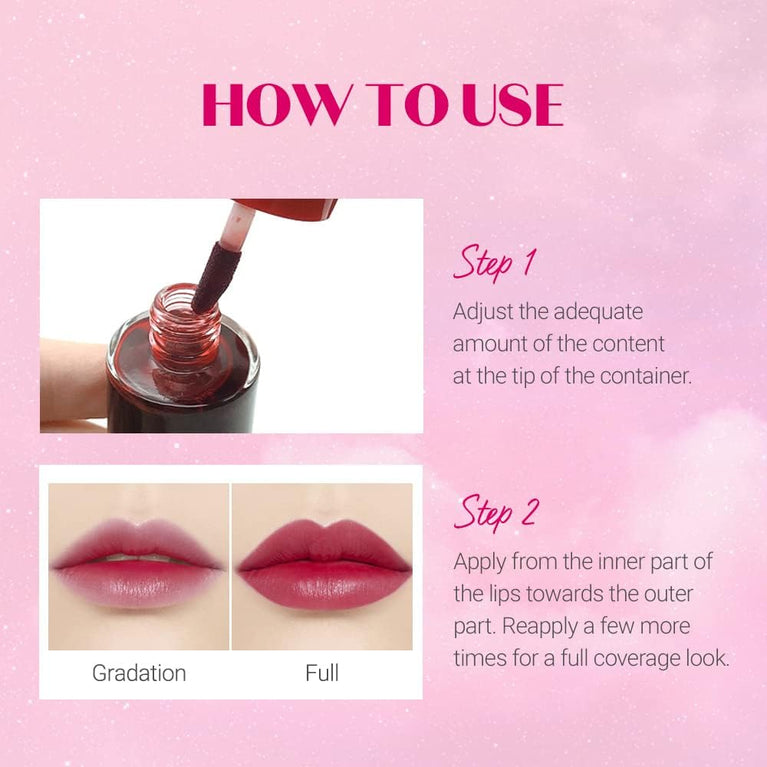 Etude House Cherry Ade Lightweight Lip Stain (21AD) | Smudge-proof, Non-sticky, and Hydrating K-beauty Lip Tint for a Vivid, Energetic Look