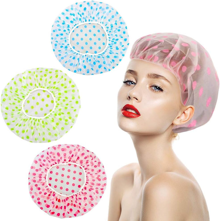 Waterproof Shower Caps for Women - Pack of 3 with Elastic Band