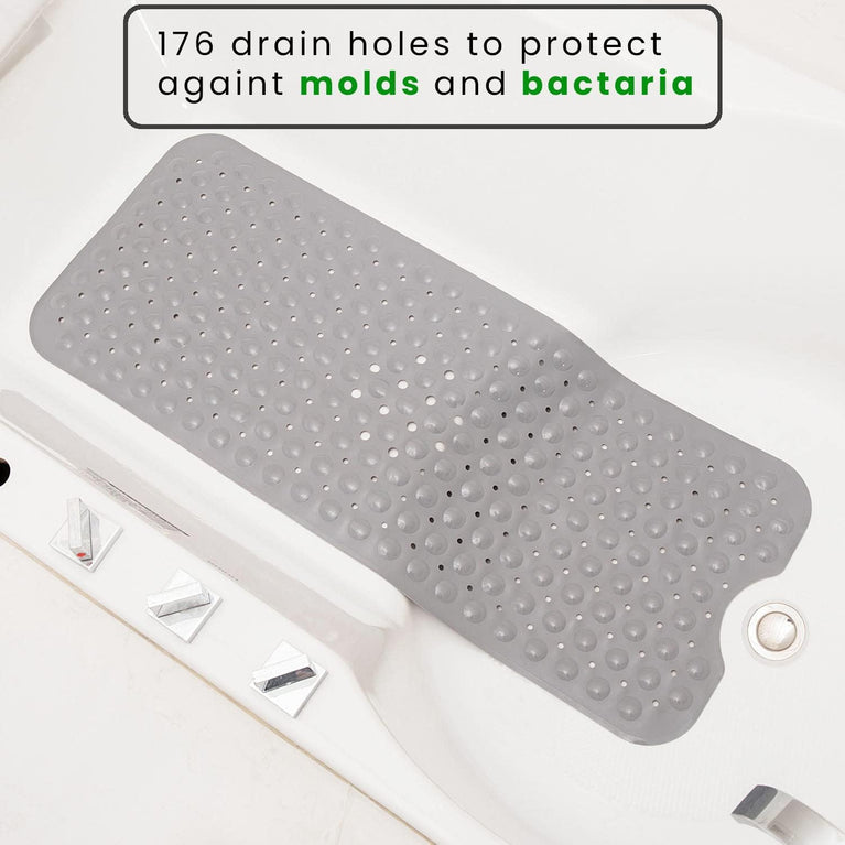 Non-Slip Rubber Bath Mat with Suction Cups and Drain Holes | Machine-Washable Grey Bathtub Mat for Safety and Comfort (100x40 cm)