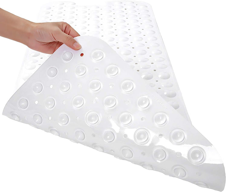 TEESHLY Extra Long Non-Slip Bathtub Mat with Drain Holes and Suction Cups for Shower Tub