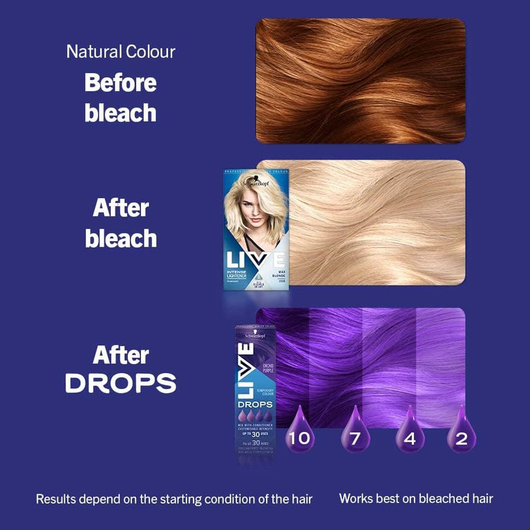 Schwarzkopf LIVE Colour Drops, Vegan, Semi-permanent, Purple Hair Dye, Lasts 2 To 12 Washes, Orchid Purple 30 Ml