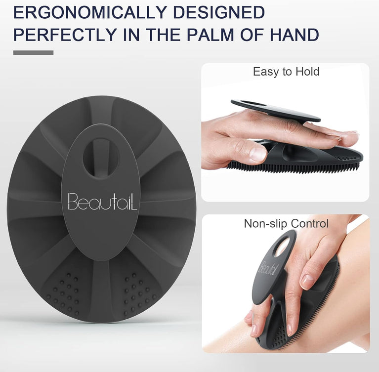 BEAUTAIL Silicone Body Scrubber Shower Bath Wash Brush with Gentle Exfoliating Scrub Cleansing Loofah and Hygienic Properties, 1 Pack, Black