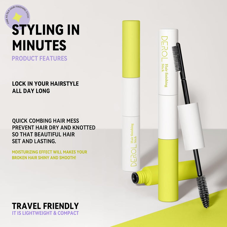 Double Head Hair Finishing Stick, Hair Mascara Brush Head & Comb Shaped Head Wax Stick, Flyaway Non-greasy Men Women Bangs Styling Products (ColorC 1pack)