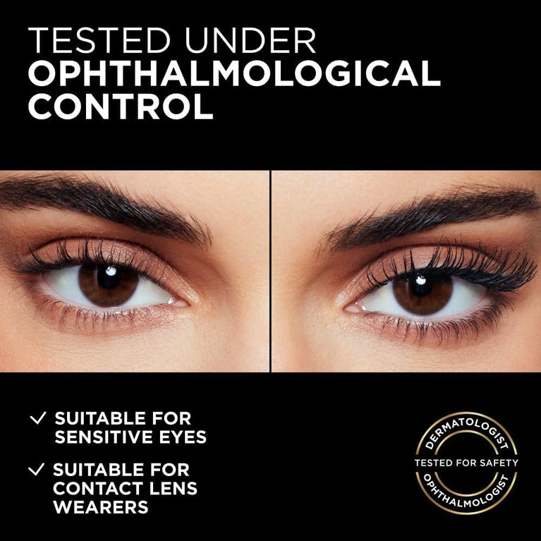 L'Oreal Paris Million Lashes Panorama Mascara, Volumising Formula for Bold, Wide-Eyed Look, 1.4x Magnified Eye Effect, Suitable for Sensitive Eyes, Clump-free Application