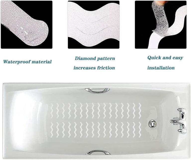 Wave Non-Slip Bathtub Stickers - Pack of 24, Transparent Self-Adhesive Strips