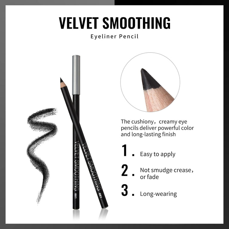 Erinde 12-Piece Black Eyeliner & Eyeshadow Pencil Set - Waterproof, Matte, Soft, Hypoallergenic, Easy-to-Apply Eye Makeup, Suitable for Sensitive Skin