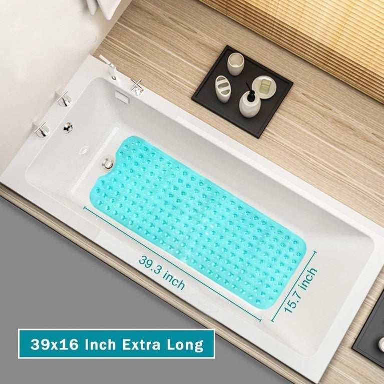 Wimaha Non-Slip Bathtub Mat with Extra Long Coverage and Machine-Washable Design, Teal Color