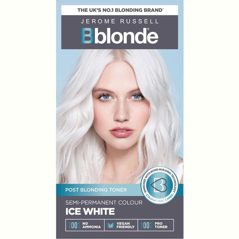 Jerome Russell Bblonde Ice White Post Blonding Toner - Semi Permanent Hair Dye Kit for Pre Lightened & Blonde Hair with Brazil Nut Oil, No Ammonia & Vegan
