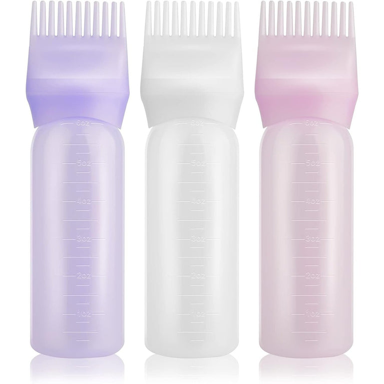 Hair Dye Applicator Brush 3 Pack with Comb Head and Graduated Scale (Pink+White+Purple)