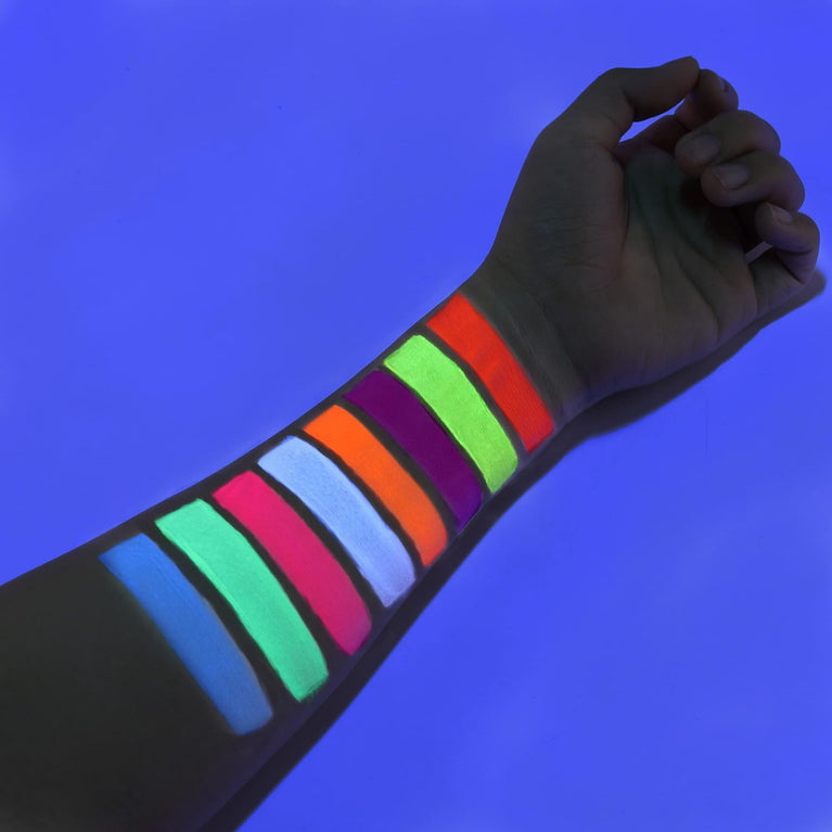CCbeauty Professional UV Neon Body and Face Paint Set - 8 Vibrant Colors with 10 Brushes, Non-Toxic, Easy to Remove, Glows in the Dark under Black Light, Ideal for Halloween and Festivals