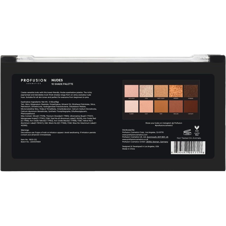Profusion Cosmetics Ultimate Blendable Nudes Eyeshadow Palette with 10 Versatile Shades, Multicolour