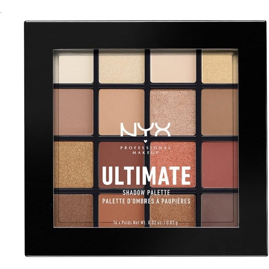 NYX Professional Makeup Warm Neutrals Collection, Vegan Ultimate Shadow Palette with 16 Pressed Pigments, Versatile Metallics, Shimmers and Nudes, Compact, 0.8g