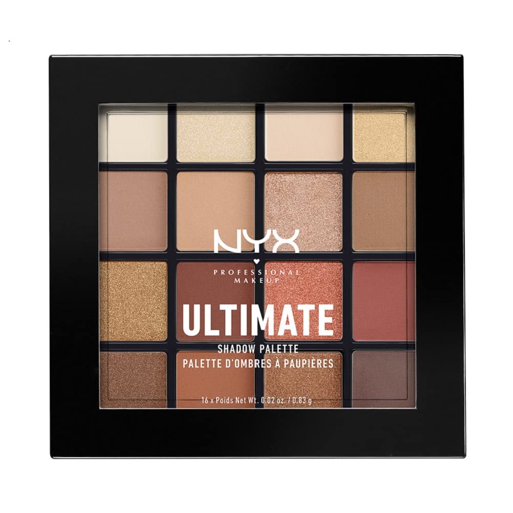 NYX Professional Makeup Warm Neutrals Collection, Vegan Ultimate Shadow Palette with 16 Pressed Pigments, Versatile Metallics, Shimmers and Nudes, Compact, 0.8g