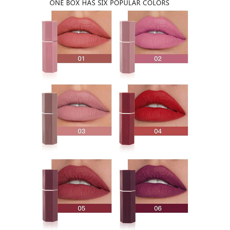 6-Piece Matte Lipstick Collection - Long Lasting, Waterproof and Moisturizing Nude Shades - Makeup Gift Set