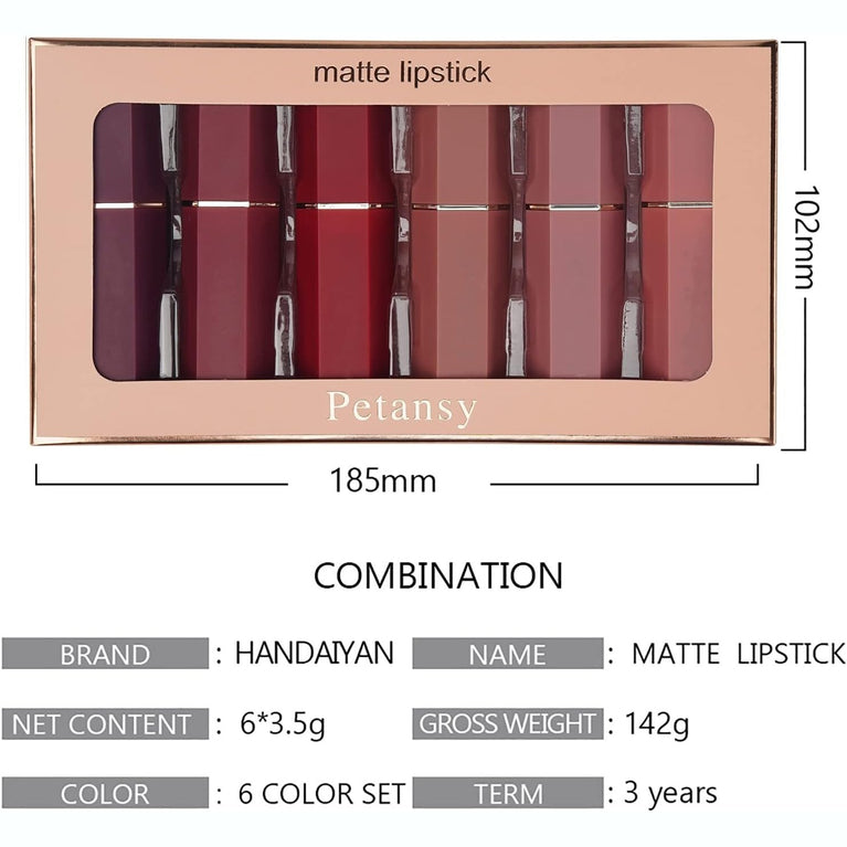 6-Piece Matte Lipstick Collection - Long Lasting, Waterproof and Moisturizing Nude Shades - Makeup Gift Set