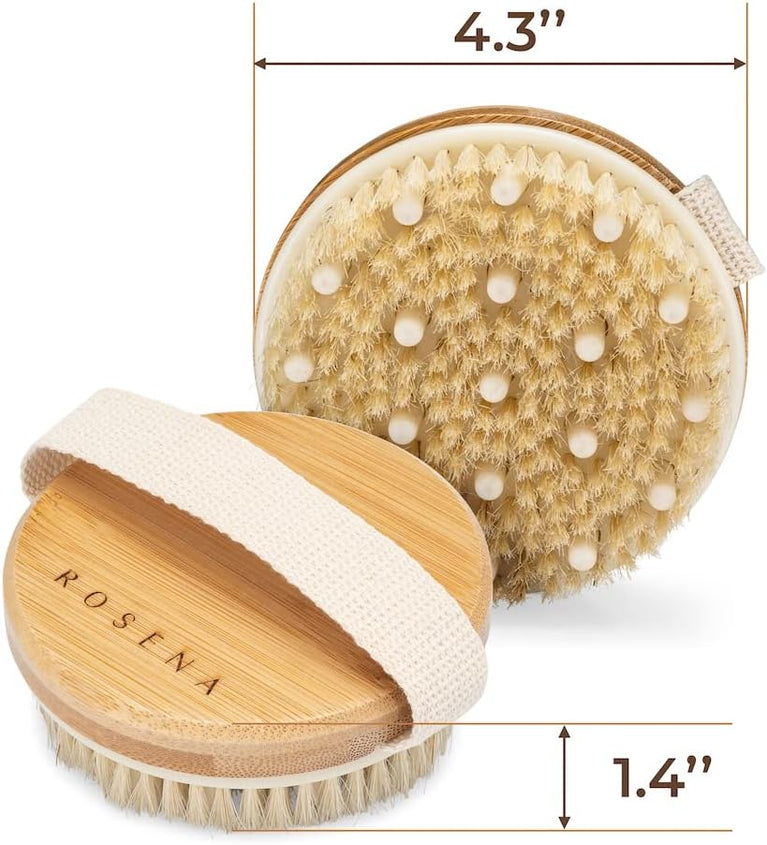 Exfoliating Body Brush for Dry Skin, Lymphatic Drainage, and Cellulite Treatment with Natural Boar Bristles