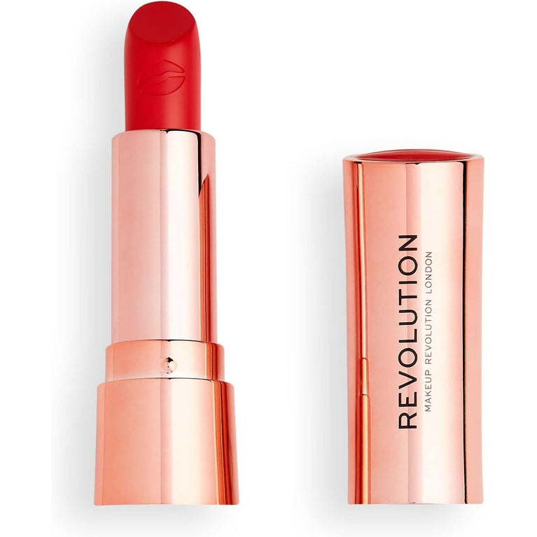 Revolution Satin Kiss Velvet Finish Lipstick in Decadence, 3.5g - Cherry Red, Vegan & Cruelty-Free