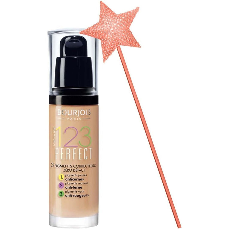 Bourjois 123 Perfect Flawless Complexion Liquid Foundation with 3-in-1 Color Correcting Pigments & SPF 10, 53 Light Beige, 30ml
