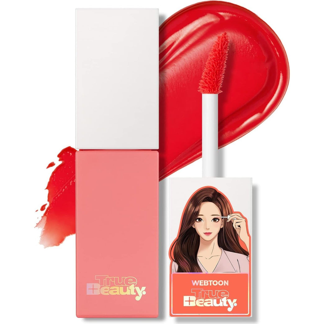 AMTS X True Beauty High-Pigment Lip Tint Stain - Long-Lasting, Non-Sticky Liquid Shine - Cute Coral Makeup Edition Inspired by Korean Webtoon True Beauty - Some Sweet