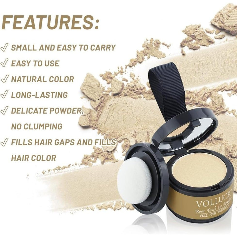 VOLLUCK Root Touch Up Hair Powder Root Cover Up Hairline Shadow Powder Dark Brown for Thinning Hair for Women and Men, Bald Spots, Eyebrows, Beard Line, Dark Blonde (Light Blonde)