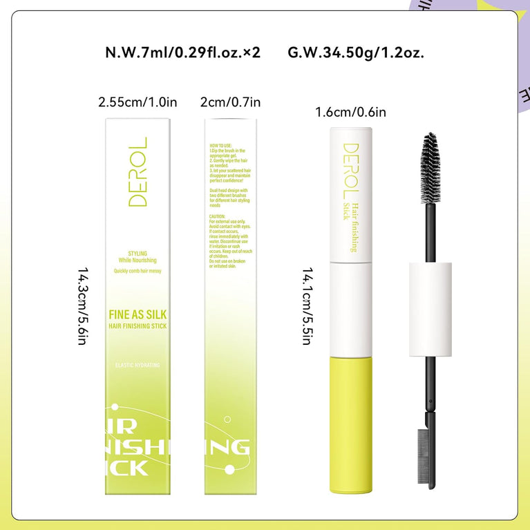 Double Head Hair Finishing Stick, Hair Mascara Brush Head & Comb Shaped Head Wax Stick, Flyaway Non-greasy Men Women Bangs Styling Products (ColorC 1pack)