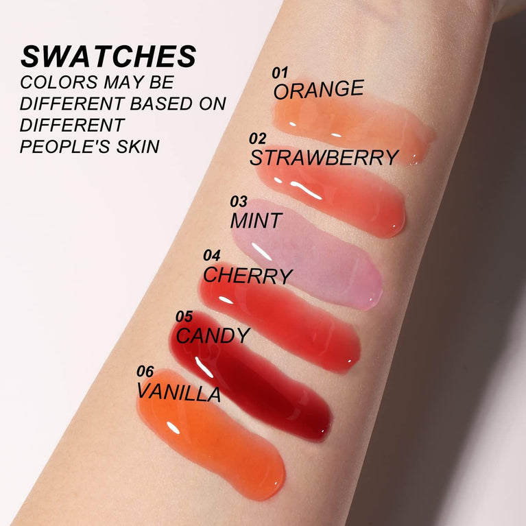 6-Shade Glass Mirror Lip Gloss Kit with Plumping & Hydrating Formula - Assorted Flavors