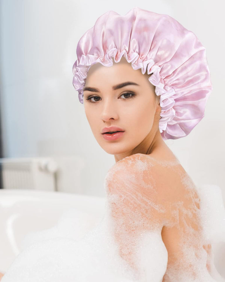 Reusable Pink Cloud Aquior Shower Caps for Women - Waterproof Hair Cap for Spa, Home, and Salon Use