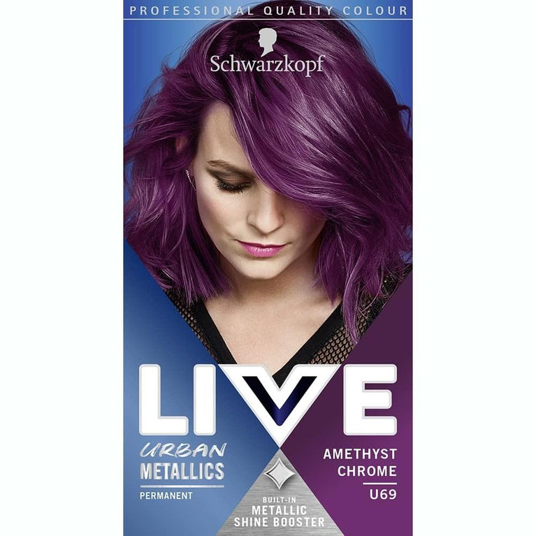 Schwarzkopf LIVE Urban Metallics Vibrant, Long Lasting, Permanent Purple Hair Dye, Infused with Coconut Oil for Shiny Hair, Amethyst Chrome U69